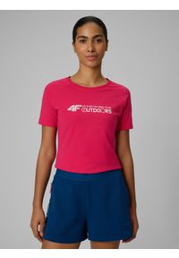 4f - 4F T-shirt slim z nadrukiem damski - różowy L. Okazja: na co dzień. Kolor: różowy. Materiał: materiał. Wzór: nadruk. Styl: casual #2