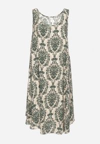 Born2be - Beżowo-Zielona Rozkloszowana Sukienka z Bawełny bez Rękawów Horrilla. Kolor: beżowy. Materiał: bawełna. Długość rękawa: bez rękawów. Sezon: lato. Styl: boho #7