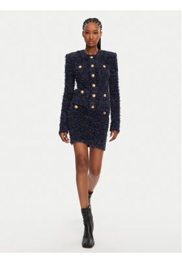 Balmain Kardigan DF0SK249KH74 Granatowy Regular Fit. Kolor: niebieski. Materiał: syntetyk
