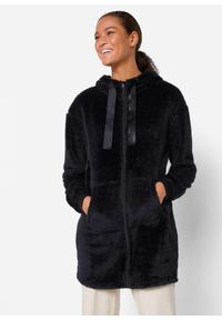 bonprix - Lekka bluza z kapturem, z miękkiego polaru. Typ kołnierza: kaptur. Kolor: czarny. Materiał: polar. Długość rękawa: długi rękaw. Długość: długie #1