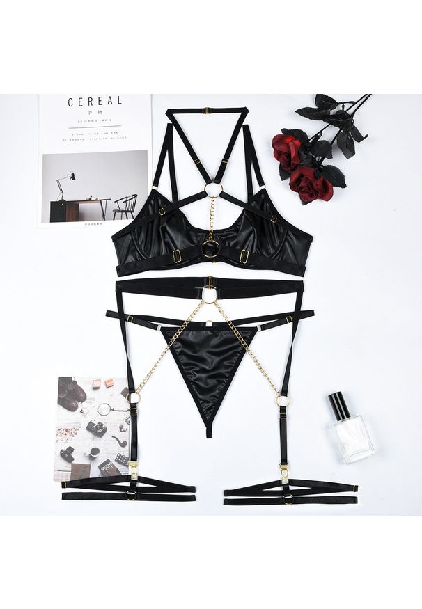 Intica - Komplet bielizny z łańcuszkami na romantyczne wieczory Serin. Kolor: czarny. Materiał: materiał