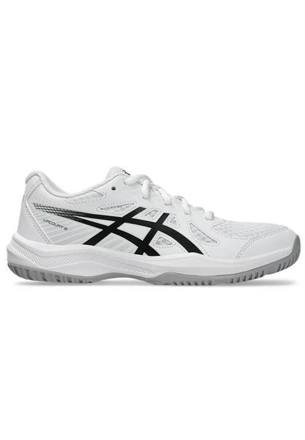 Buty siatkarskie damskie Asics Upcourt 6 Gs. Kolor: czarny, wielokolorowy, biały. Materiał: syntetyk, materiał. Szerokość cholewki: normalna. Sport: siatkówka, tenis