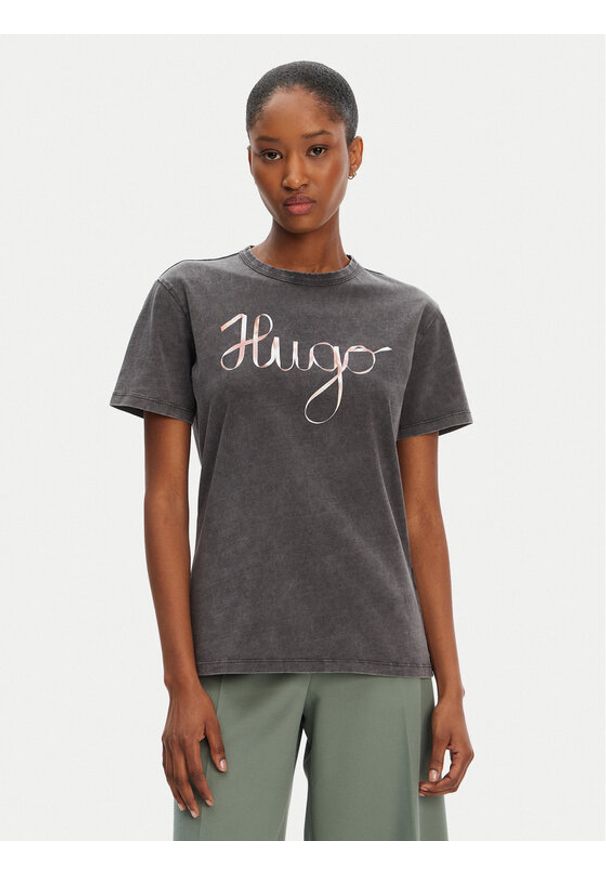 Hugo - HUGO T-Shirt Damacia_5 50544868 Czarny Regular Fit. Kolor: czarny. Materiał: bawełna