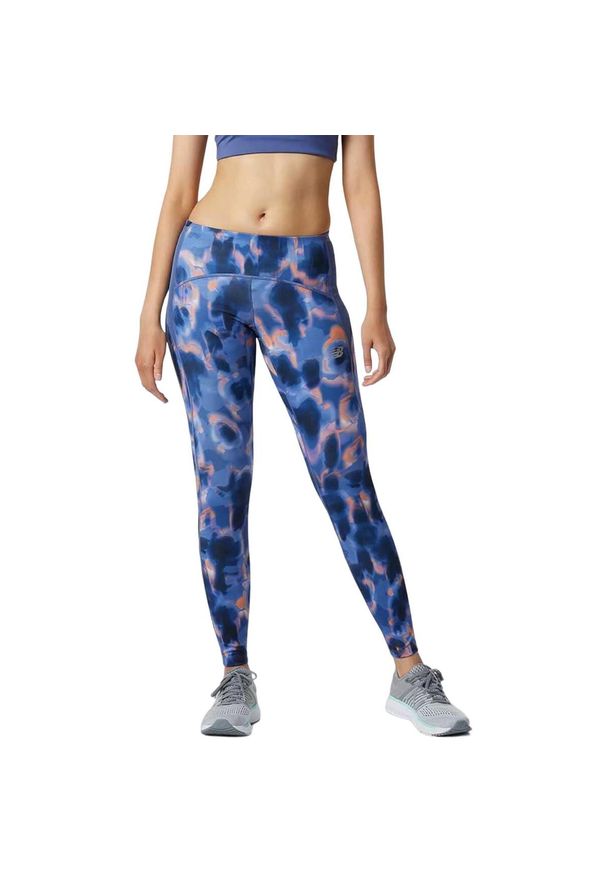 Legginsy damskie New Balance Printed Impact Run Tight. Kolor: niebieski. Materiał: poliester, elastan. Sport: bieganie