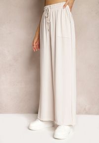 Renee - Jasnobeżowe Spodnie High Waist ze Sznurkiem w Talii i Prostą Nogawką Raveann. Okazja: na co dzień. Stan: podwyższony. Kolor: beżowy. Styl: casual #5
