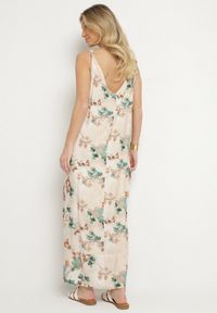 Born2be - Beżowo-Zielona Kwiecista Sukienka na Ramiączkach z Wiskozą o Rozkloszowanym Kroju Jenarienna. Okazja: na co dzień. Typ kołnierza: dekolt w kształcie V. Kolor: zielony. Materiał: wiskoza. Długość rękawa: na ramiączkach. Wzór: kwiaty. Typ sukienki: rozkloszowane. Styl: casual, elegancki #7