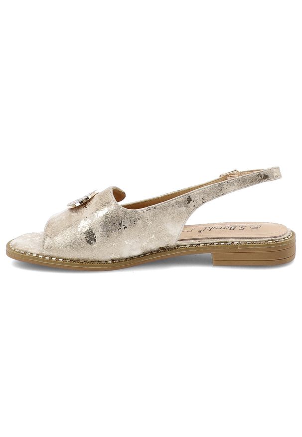 Sandały damskie S.Barski, cholewka ze skóry ekologicznej na płaskiej podeszwie, złote, KV61-6040. Kolor: złoty. Materiał: skóra ekologiczna. Obcas: na płaskiej podeszwie