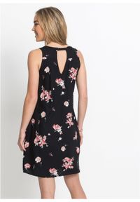 Sukienka z dekoltem z tyłu bonprix czarno-jasnoróżowy w kwiaty. Kolor: czarny. Wzór: kwiaty. Długość: mini #4