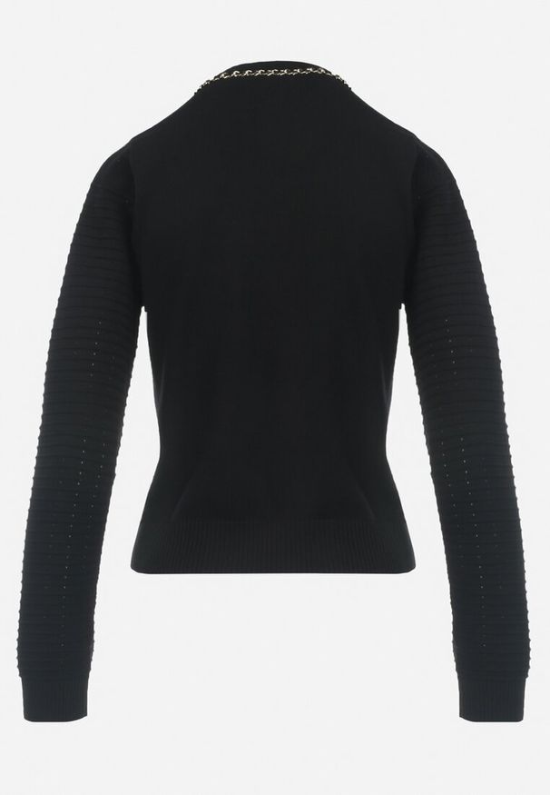 Born2be - Czarny Sweter w Stylu Retro z Ozdobnym Łańcuszkiem Elioraca. Kolor: czarny. Materiał: materiał. Sezon: zima. Styl: retro