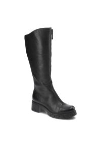 Czarne Kozaki Simen Damskie Eleganckie Buty Zimowe. Okazja: na co dzień. Kolor: czarny. Materiał: skóra. Szerokość cholewki: normalna. Sezon: zima. Styl: elegancki