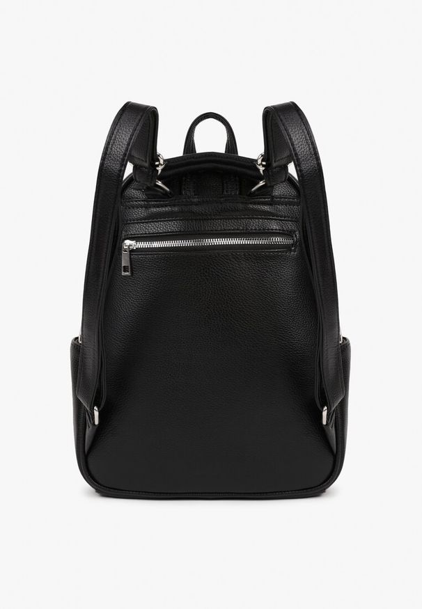 Born2be - Czarny Duży Plecak Zdobiony Pikowanymi Przeszyciami Pasilenna. Kolor: czarny. Wzór: aplikacja. Styl: elegancki, casual