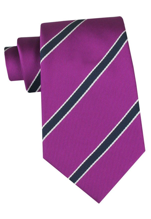 Klasyczny Krawat Klubowy - Alties - Fioletowy w Prążek. Kolor: fioletowy. Materiał: tkanina. Wzór: prążki. Styl: klasyczny