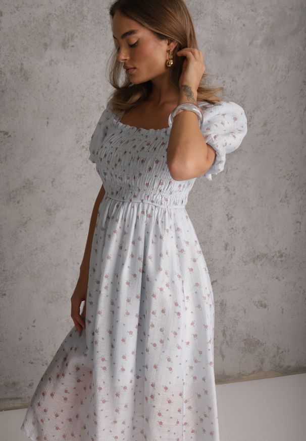 Renee - Niebieska Rozkloszowana Sukienka z Tencelu w Stylu Baby Doll w Kwiatowy Print Harele. Okazja: na co dzień. Kolor: niebieski. Wzór: nadruk, kwiaty. Typ sukienki: rozkloszowane. Materiał: poliester. Długość rękawa: krótki rękaw. Sezon: lato. Styl: casual. Długość: mini