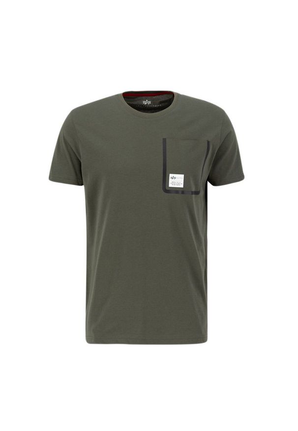 Koszulka Alpha Industries Label Pocket T 136501142 - zielona. Kolor: zielony. Materiał: bawełna. Długość rękawa: krótki rękaw. Długość: krótkie