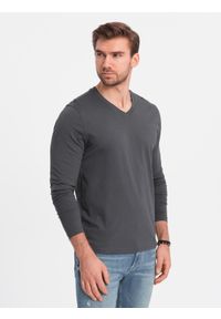 Ombre Clothing - Zestaw longsleeve męski V-NECK - mix 2-pak V9 Z41 - XXL. Okazja: na co dzień. Kolor: szary. Materiał: bawełna, materiał, skóra, tkanina. Długość rękawa: długi rękaw. Długość: długie. Wzór: gładki, jednolity. Styl: wizytowy, klasyczny, casual #4