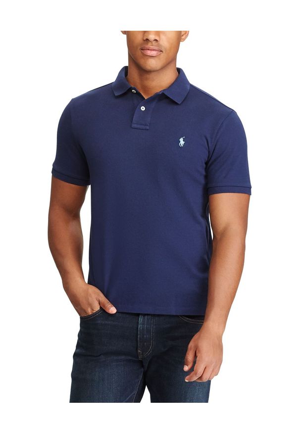 Ralph Lauren - RALPH LAUREN - Koszulka Polo Slim Fit Mesh. Typ kołnierza: polo. Kolor: niebieski. Materiał: mesh. Wzór: haft, aplikacja. Styl: klasyczny