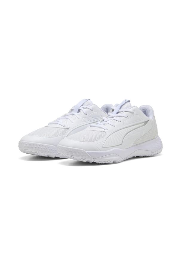 Puma - Młodzieżowe buty do piłki ręcznej Accelerate 4 PUMA White Silver Metallic. Kolor: biały, wielokolorowy, szary