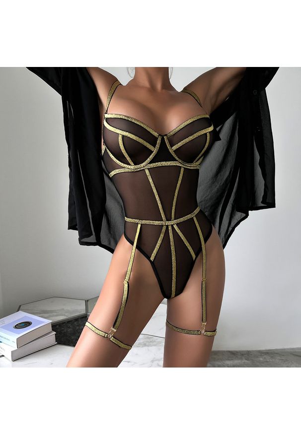 Intica - Body z siateczką i błyszczącą nitką na wieczorne wyjścia Semire. Kolor: czarny. Materiał: materiał