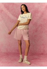 4f - 4F T-shirt relaxed z nadrukiem damski - kremowy L. Okazja: na co dzień. Kolor: beżowy. Materiał: materiał, bawełna, jeans, dresówka, dzianina. Wzór: nadruk. Styl: casual #2