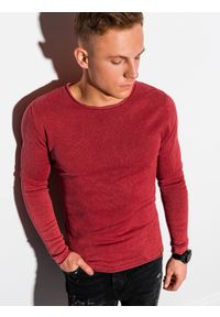 Ombre Clothing - Sweter męski bawełniany - czerwony E180 - XXL. Kolor: czerwony. Materiał: bawełna. Styl: klasyczny #1