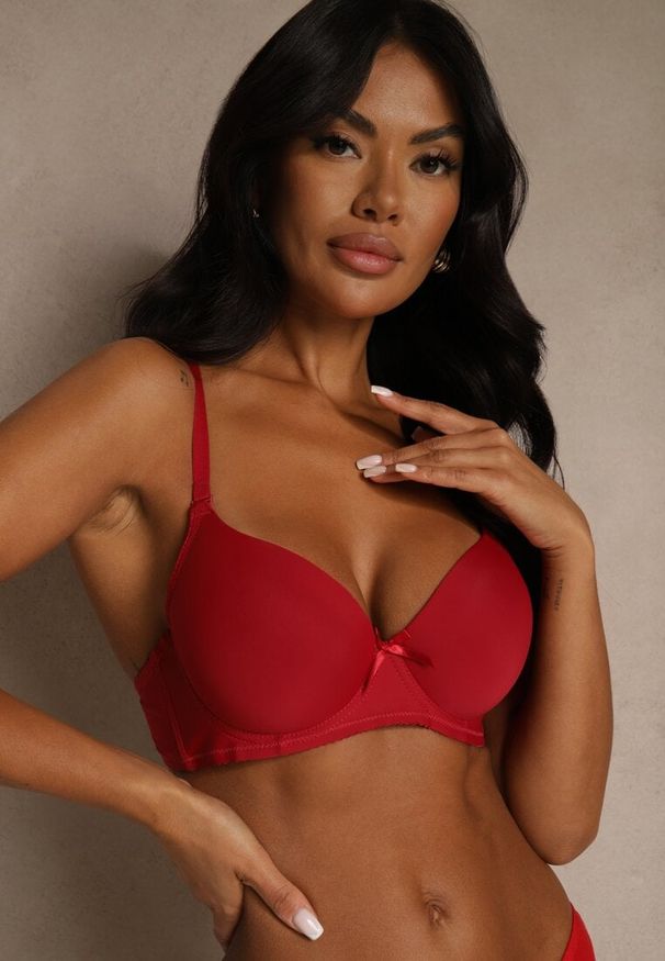 Renee - Bordowy Gładki Biustonosz o Klasycznym Fasonie Arriethia. Kolor: czerwony. Wzór: gładki