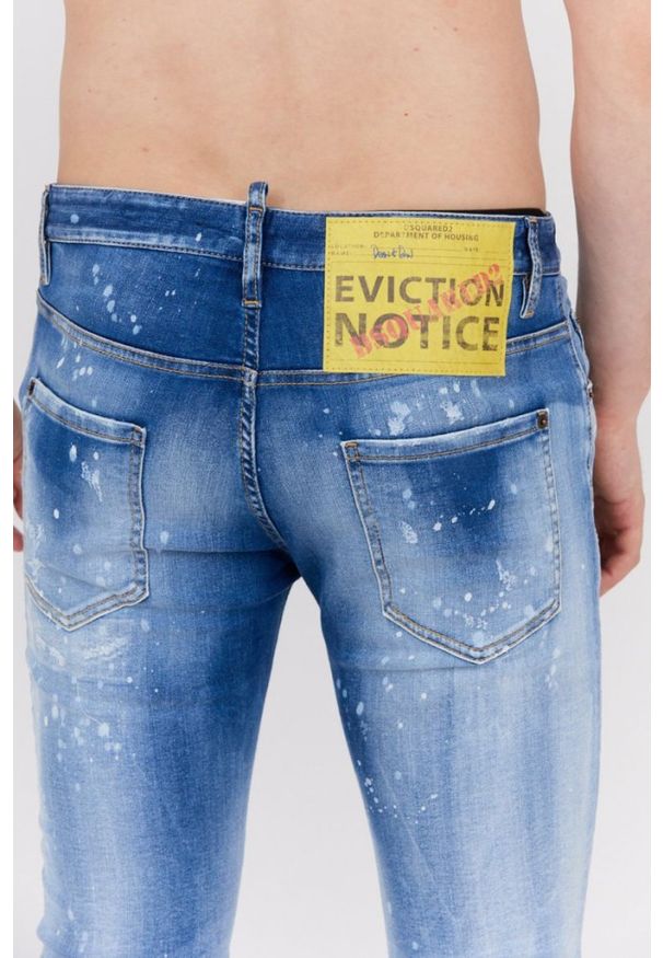 DSQUARED2 Niebieskie jeansy męskie skater jean, Rozmiar 48. Kolor: niebieski. Wzór: aplikacja