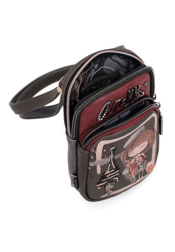 Brązowa Damska Torebka Na Telefon Anekke. Kolor: brązowy. Wzór: motyw z bajki, aplikacja, haft, nadruk. Dodatki: z haftem, z aplikacjami. Styl: casual. Rodzaj torebki: na ramię