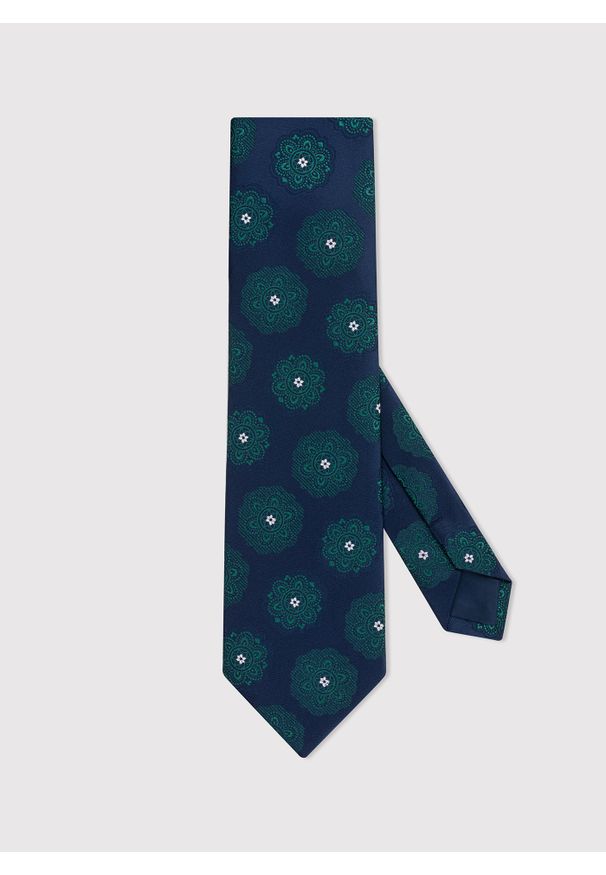 Pako Lorente - PAKO LORENTE – Granatowy krawat męski w zielone rozetki. Kolor: niebieski, wielokolorowy, zielony. Materiał: poliester