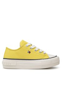 TOMMY HILFIGER - Tommy Hilfiger Trampki Low Cut Lace-Up Sneaker T3A4-32118-0890 M Żółty. Kolor: żółty. Materiał: materiał