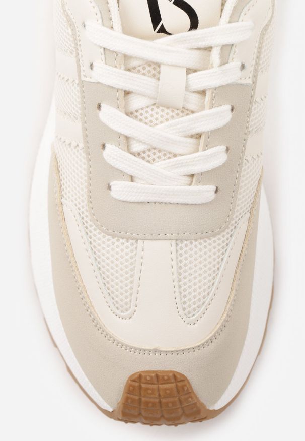 Born2be - Beżowe Sneakersy Vices na Grubej Podeszwie Ozdobione Paskami Seloriel. Okazja: na co dzień. Zapięcie: pasek. Kolor: beżowy. Wzór: aplikacja