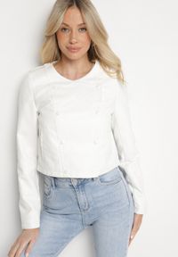Born2be - Biała Kurtka Ramoneska z Ozdobnymi Guzikami Sesiania. Okazja: na co dzień. Kolor: biały. Materiał: jeans. Długość rękawa: długi rękaw. Długość: długie. Styl: klasyczny, casual, elegancki #5