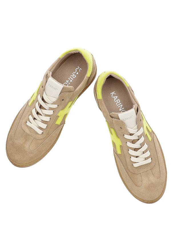 Beżowe Sneakersy Karino Sportowe Obuwie Damskie. Okazja: na co dzień. Zapięcie: sznurówki. Kolor: beżowy. Materiał: guma, welur. Styl: sportowy