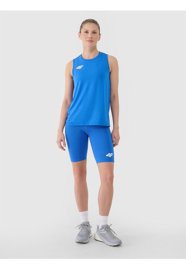 4f - 4F Legginsy kolarki treningowe damskie - niebieskie XL. Kolor: niebieski. Materiał: dzianina, elastan, włókno, syntetyk, materiał. Wzór: gładki, jednolity, ze splotem. Sport: fitness