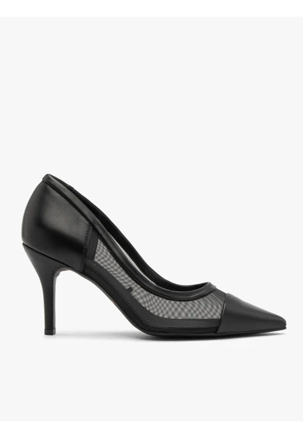 Ryłko - Czarne czółenka damskie z siateczką. Kolor: czarny. Materiał: skóra. Obcas: na obcasie. Styl: street. Wysokość obcasa: średni