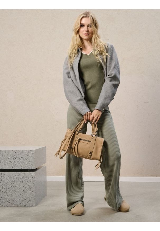 Sinsay - Spodnie wide leg - zielony. Kolor: zielony