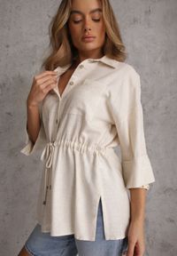 Renee - Biała Koszula z Lnem Bawełną i Szerokimi Rękawami Moontwist. Okazja: na co dzień. Kolor: biały. Materiał: bawełna, len. Styl: casual #1