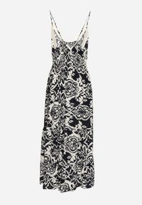 Born2be - Granatowa Bawełniana Sukienka Rozkloszowana w Etniczny Wzór z Koronką Taliosha. Okazja: na co dzień. Typ kołnierza: dekolt w kształcie V. Kolor: niebieski. Materiał: koronka, bawełna. Długość rękawa: na ramiączkach. Wzór: koronka. Styl: casual, elegancki #6