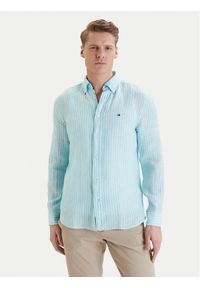 TOMMY HILFIGER - Tommy Hilfiger Koszula Bengal MW0MW42400 Turkusowy Regular Fit. Kolor: turkusowy. Materiał: len #1