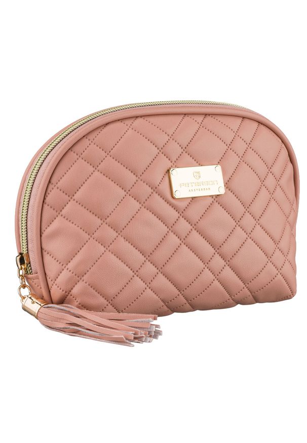 Różowa kosmetyczka z materiału syntetycznego, jednokomorowa zamykana suwakiem Peterson PTN KOS-DA-9. Kolor: różowy. Materiał: syntetyk, materiał