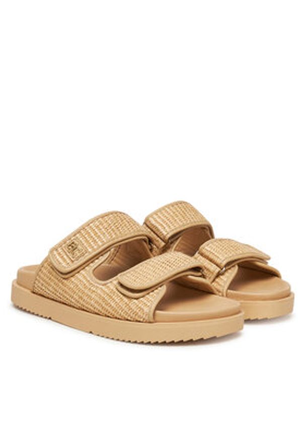 TOMMY HILFIGER - Tommy Hilfiger Klapki Double Strap Raffia FW0FW08940 Beżowy. Kolor: beżowy