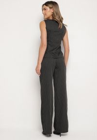 Born2be - Czarny Komplet Garniturowy Szerokie Spodnie i Top Typu Kamizelka Inisse. Kolor: czarny. Materiał: jeans