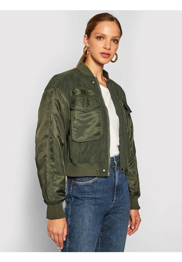 Lee - LEE SATEEN BOMBER DAMSKA KURTKA PRZEJŚCIOWA OLIVE GREEN L56EMMNX