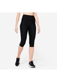 DOMYOS - Legginsy fitness damskie Domyos krótkie. Stan: podwyższony. Kolor: czarny. Materiał: materiał, elastan, poliester. Długość: krótkie. Sport: fitness