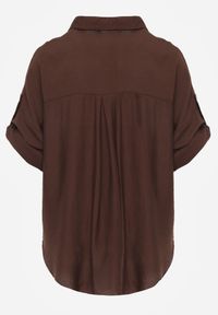 Born2be - Brązowa Nietoperzowa Koszula z Wiskozy z Haftem i Podpinanymi Rękawami Jilyla. Okazja: do pracy, na co dzień. Kolor: brązowy. Materiał: wiskoza. Długość: długie. Wzór: haft. Styl: elegancki, casual #4