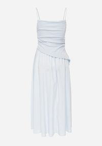 Born2be - Niebieska Bawełniana Sukienka Koktajlowa na Ramiączkach z Asymetryczną Górą Thelis. Okazja: na wesele, na ślub cywilny. Kolor: niebieski. Materiał: bawełna. Długość rękawa: na ramiączkach. Typ sukienki: asymetryczne. Styl: wizytowy #5