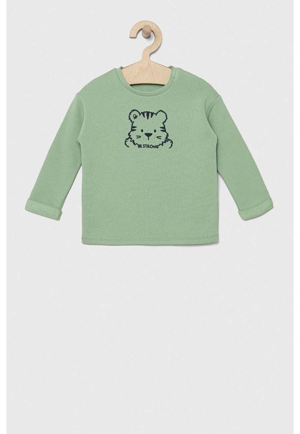 United Colors of Benetton longsleeve bawełniany niemowlęcy kolor zielony. Okazja: na co dzień. Kolor: zielony. Materiał: bawełna. Długość rękawa: długi rękaw. Styl: casual