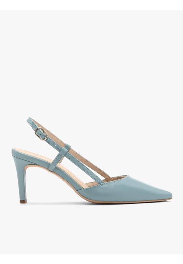 Ryłko - Niebieskie czółenka typu slingback. Zapięcie: pasek. Kolor: niebieski. Materiał: skóra. Obcas: na obcasie. Styl: street. Wysokość obcasa: średni