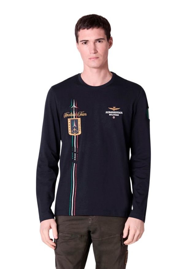 Aeronautica Militare - AERONAUTICA MILITARE Granatowy męski longsleeve Crew neck, Rozmiar M. Kolor: niebieski. Długość rękawa: długi rękaw