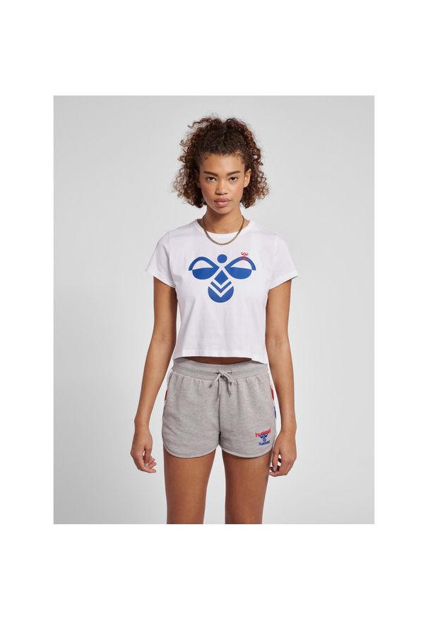 Damski crop top Hummel IC Texas. Kolor: biały, wielokolorowy, niebieski