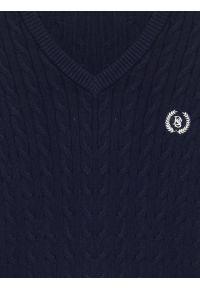 Big-Star - Sweter damski ze splotem warkoczowym z dekoltem v-neck granatowy Nisa 403. Kolor: niebieski. Materiał: bawełna, poliamid, włókno. Długość: długie. Wzór: ze splotem. Styl: klasyczny #2